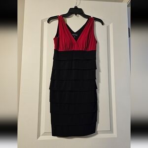 Enfocus Studio Red and Black Sheath Midi Dress V-Neck Sleeveless